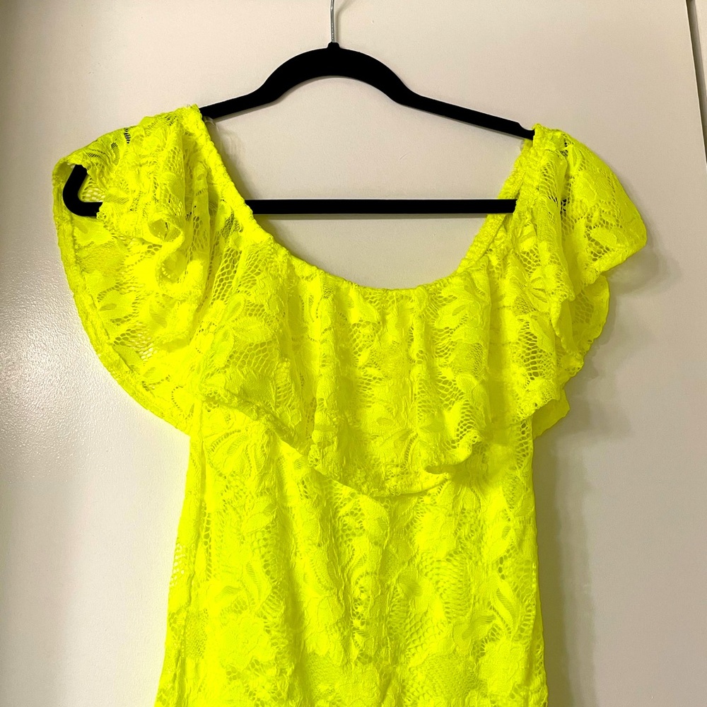 Long neon flower lace  dress